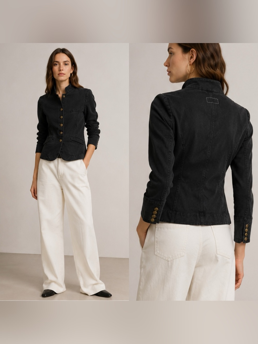 NILI Lotan black cotton napoleon style fitted jacket